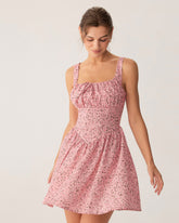 Sueña™ Pembe Çiçekli Dantelli Korse Slip Mini Elbise